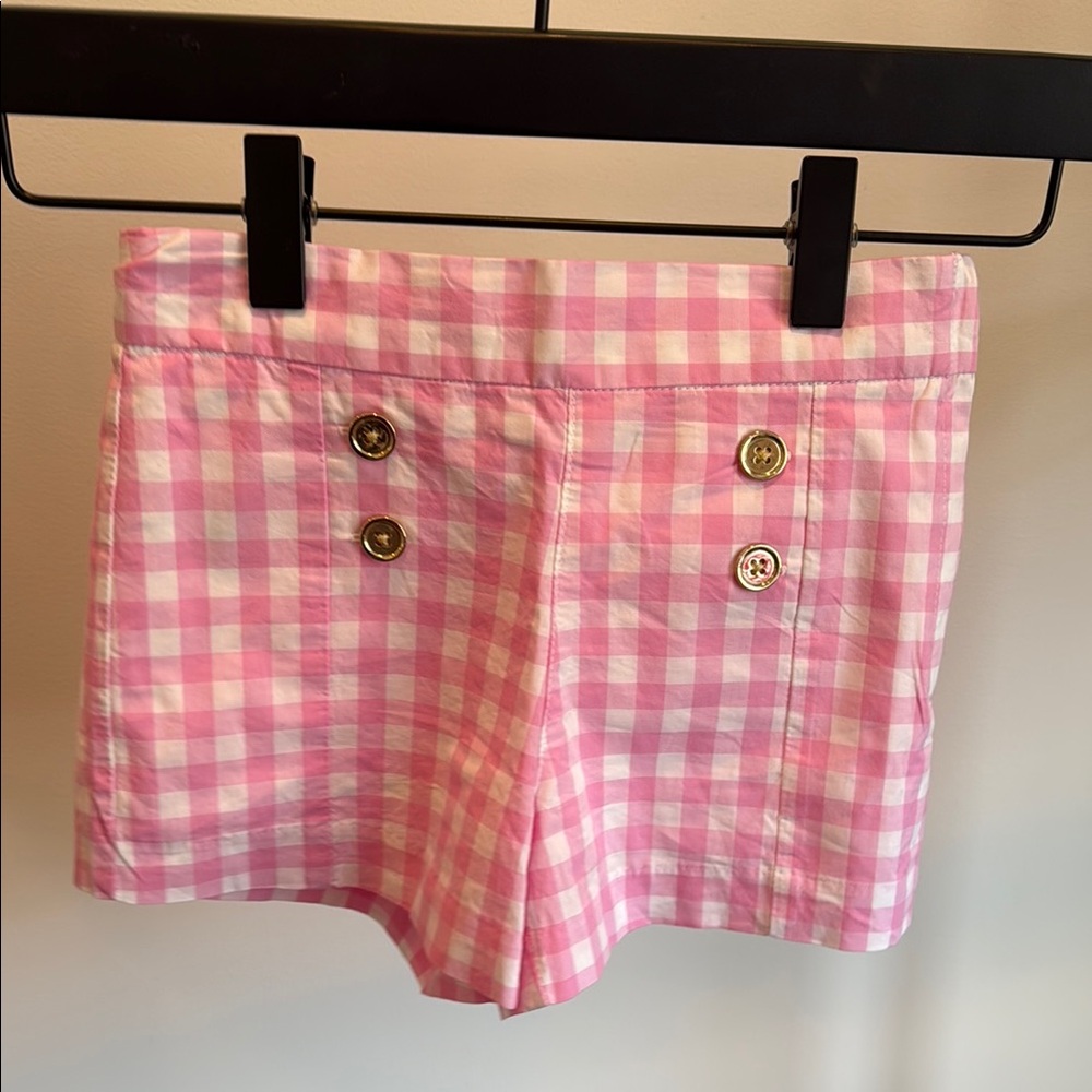 Janie and Jack girls size 4 Pink Gingham shorts with gold buttons detail